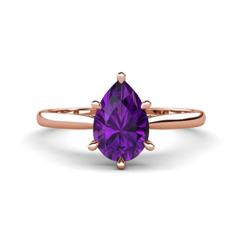 Zaire 1.25 ctw Amethyst Pear Shape (9x6 mm) Hidden Halo accented Side Natural Diamond Engagement Ring 