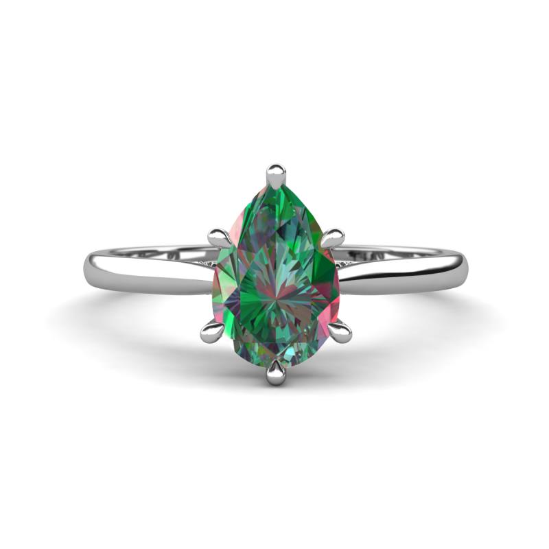 Zaire 1.73 ctw Lab Created Alexandrite Pear Shape (9x6 mm) Hidden Halo accented Side Natural Diamond Engagement Ring 