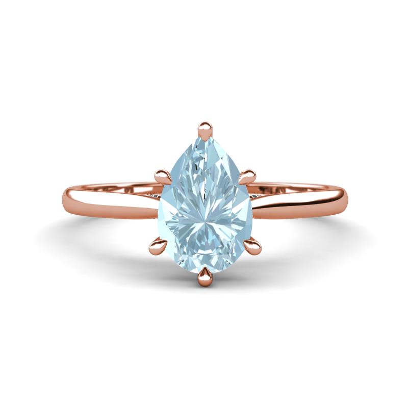 Zaire 1.30 ctw Aquamarine Pear Shape (9x6 mm) Hidden Halo accented Side Natural Diamond Engagement Ring 