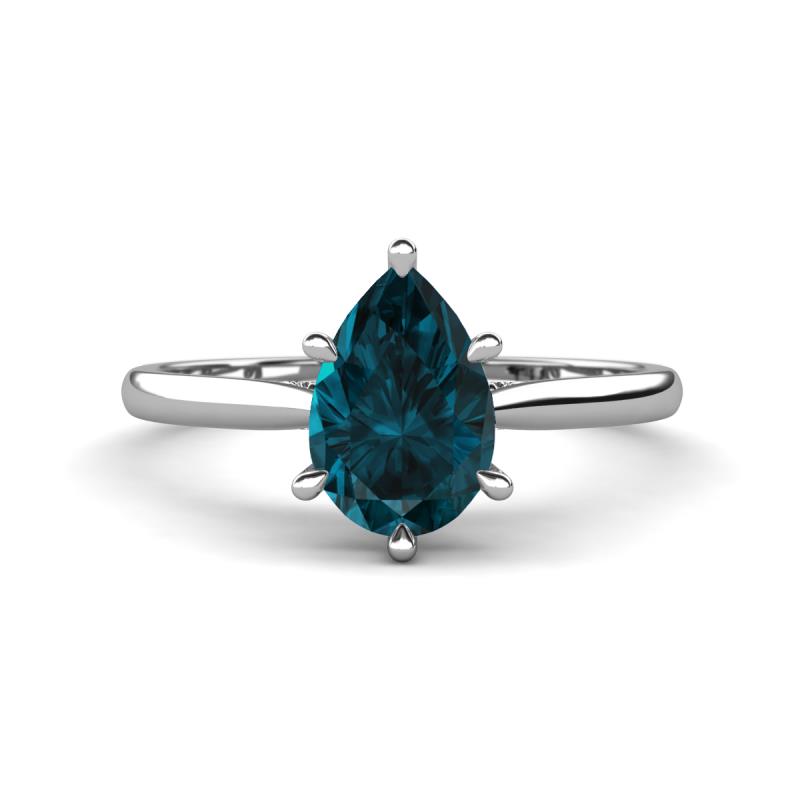 Zaire 1.75 ctw London Blue Topaz Pear Shape (9x6 mm) Hidden Halo accented Side Natural Diamond Engagement Ring 