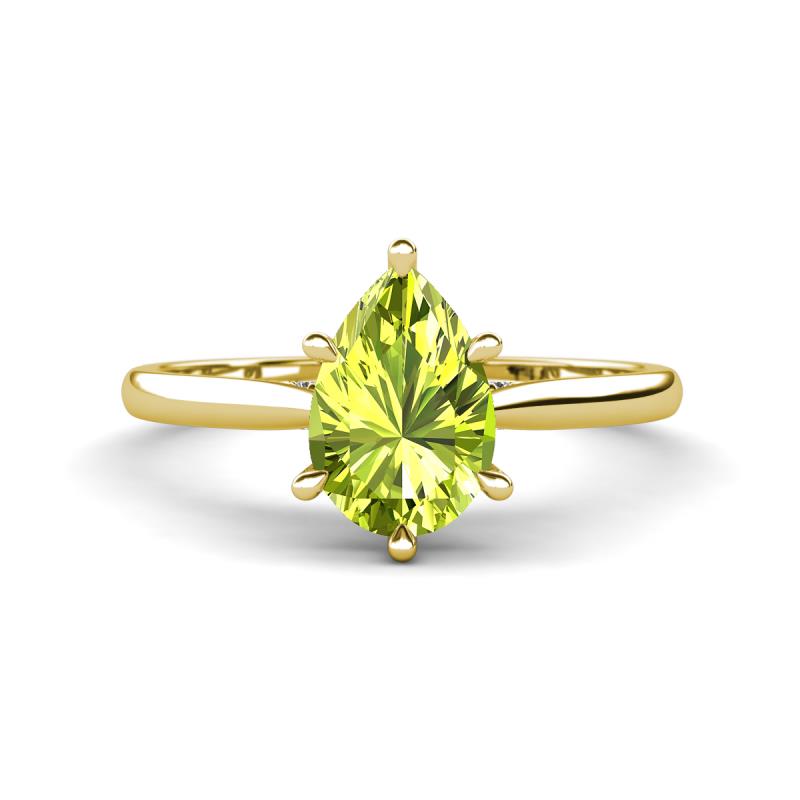 Zaire 1.60 ctw Peridot Pear Shape (9x6 mm) Hidden Halo accented Side Natural Diamond Engagement Ring 