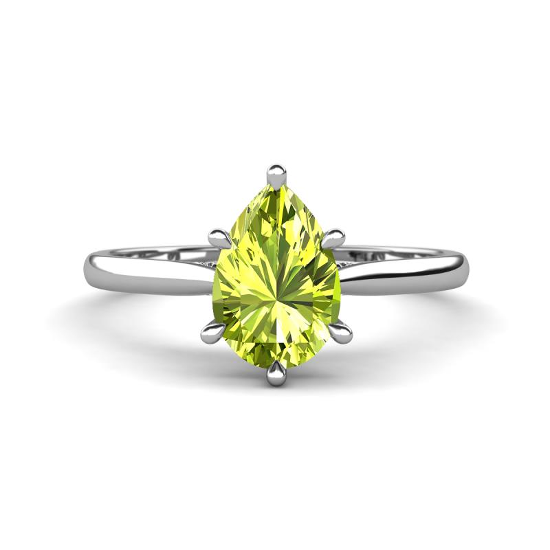 Zaire 1.60 ctw Peridot Pear Shape (9x6 mm) Hidden Halo accented Side Natural Diamond Engagement Ring 