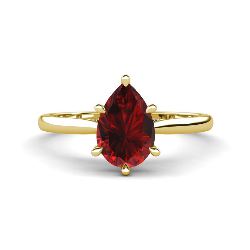 Zaire 1.70 ctw Red Garnet Pear Shape (9x6 mm) Hidden Halo accented Side Natural Diamond Engagement Ring 