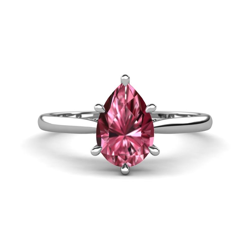 Zaire 1.60 ctw Pink Tourmaline Pear Shape (9x6 mm) Hidden Halo accented Side Natural Diamond Engagement Ring 