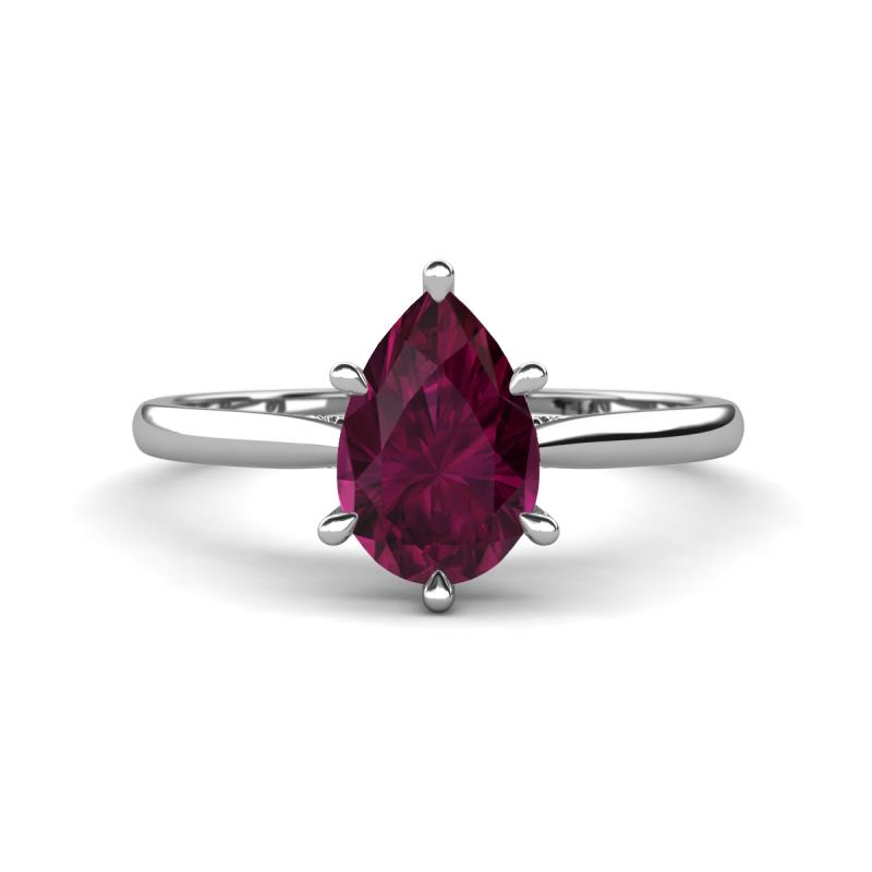 Zaire 1.55 ctw Rhodolite Garnet Pear Shape (9x6 mm) Hidden Halo accented Side Natural Diamond Engagement Ring 