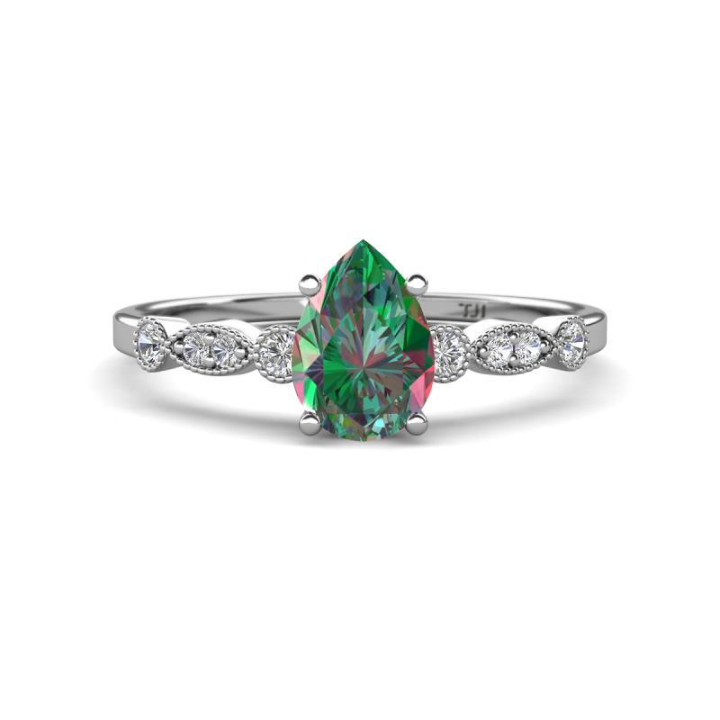 Kiara 1.06 ctw Created Alexandrite Pear Shape (7x5 mm) Solitaire Plus accented Natural Diamond Engagement Ring 