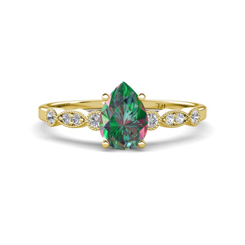 Kiara 1.06 ctw Created Alexandrite Pear Shape (7x5 mm) Solitaire Plus accented Natural Diamond Engagement Ring 
