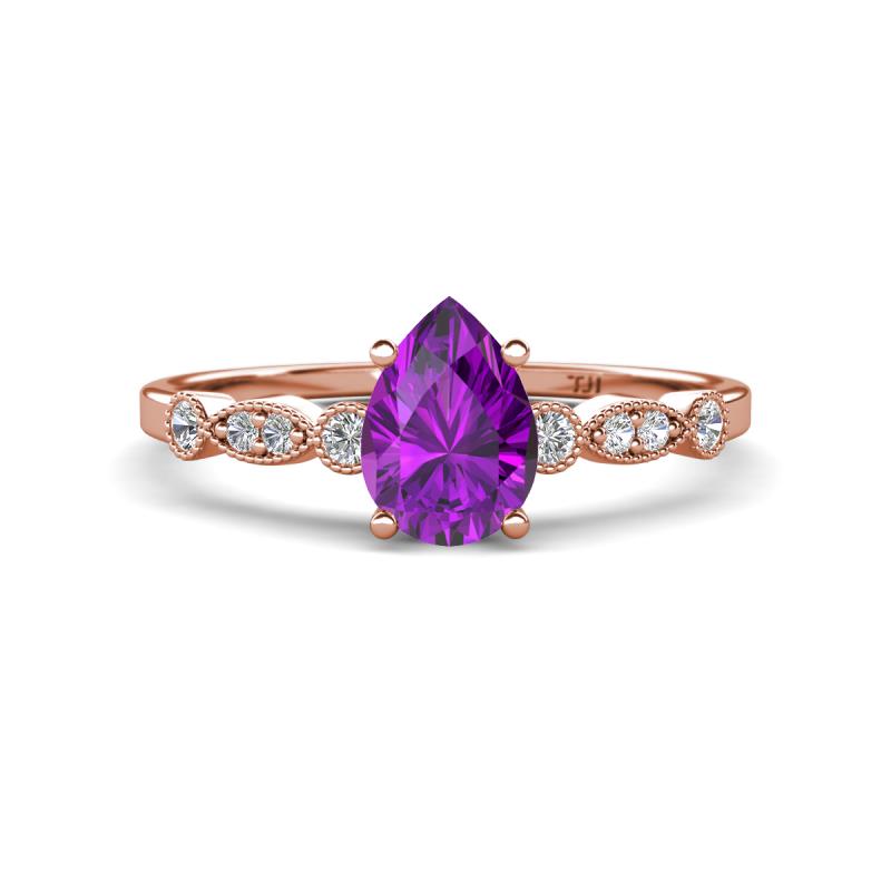 Kiara 0.85 ctw Amethyst Pear Shape (7x5 mm) Solitaire Plus accented Natural Diamond Engagement Ring 