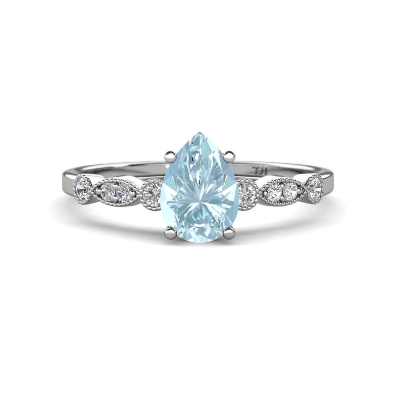 Kiara 0.80 ctw Aquamarine Pear Shape (7x5 mm) Solitaire Plus accented Natural Diamond Engagement Ring 