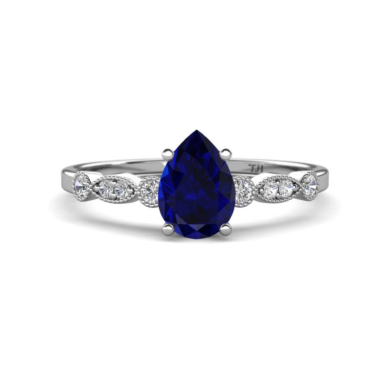 Kiara 1.10 ctw Blue Sapphire Pear Shape (7x5 mm) Solitaire Plus accented Natural Diamond Engagement Ring 