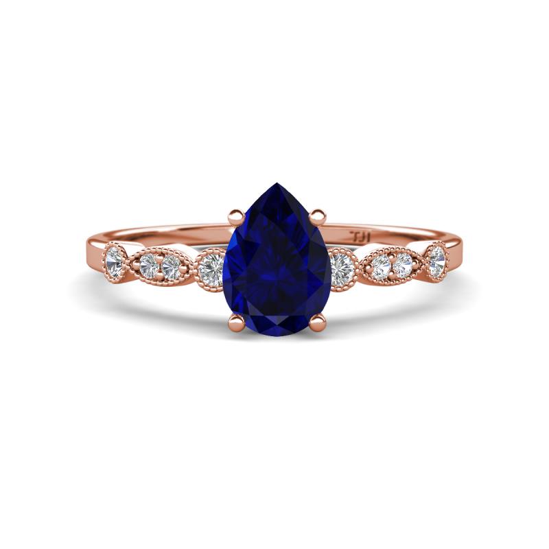 Kiara 1.10 ctw Blue Sapphire Pear Shape (7x5 mm) Solitaire Plus accented Natural Diamond Engagement Ring 