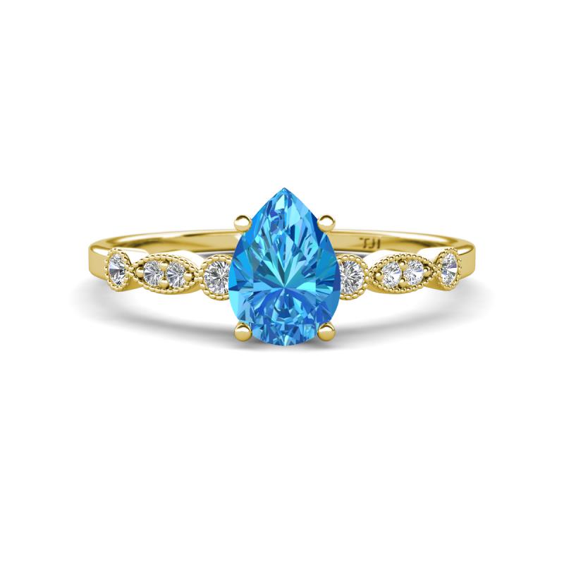 Kiara 1.05 ctw Blue Topaz Pear Shape (7x5 mm) Solitaire Plus accented Natural Diamond Engagement Ring 