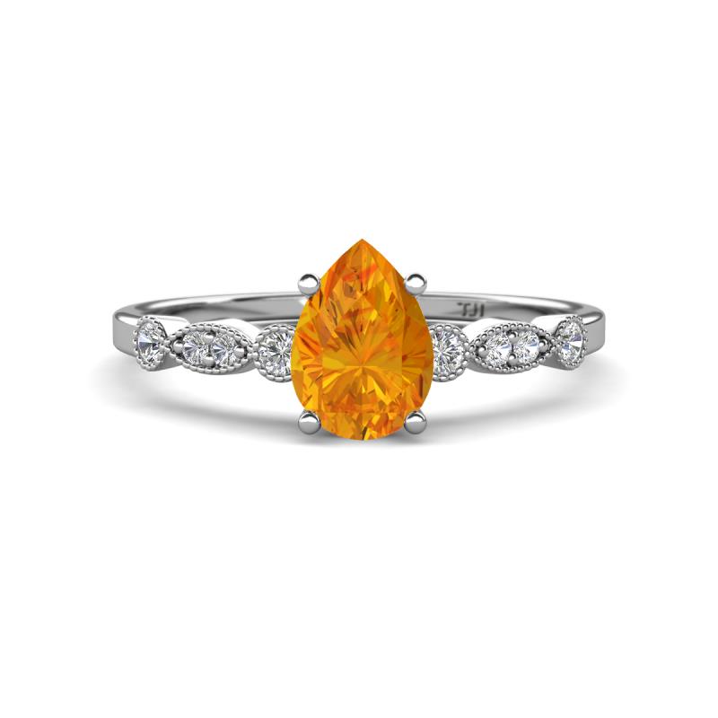 Kiara 0.85 ctw Citrine Pear Shape (7x5 mm) Solitaire Plus accented Natural Diamond Engagement Ring 