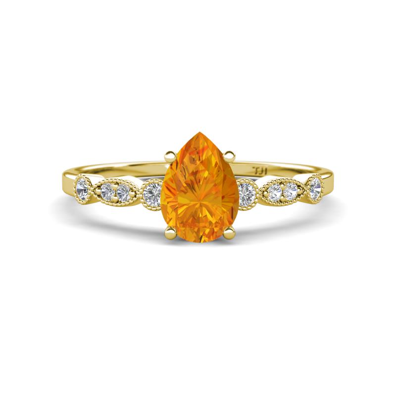 Kiara 0.85 ctw Citrine Pear Shape (7x5 mm) Solitaire Plus accented Natural Diamond Engagement Ring 