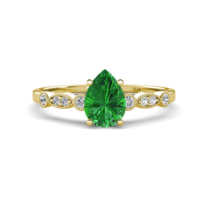 Kiara 1.00 ctw Green Garnet Pear Shape (7x5 mm) Solitaire Plus accented Natural Diamond Engagement Ring 