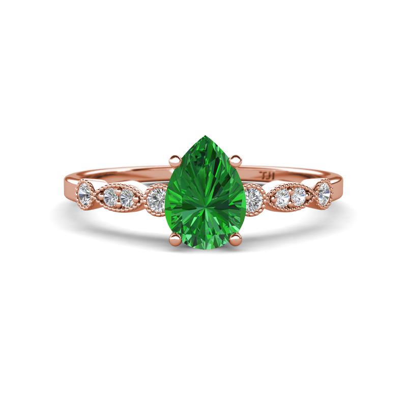Kiara 1.00 ctw Green Garnet Pear Shape (7x5 mm) Solitaire Plus accented Natural Diamond Engagement Ring 