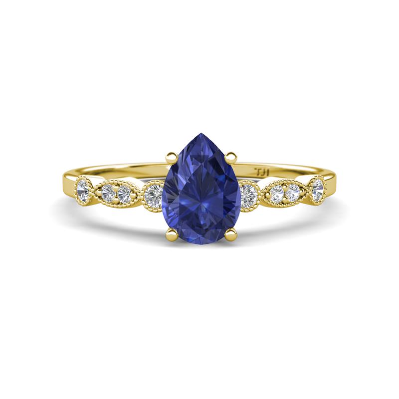 Kiara 0.80 ctw Iolite Pear Shape (7x5 mm) Solitaire Plus accented Natural Diamond Engagement Ring 