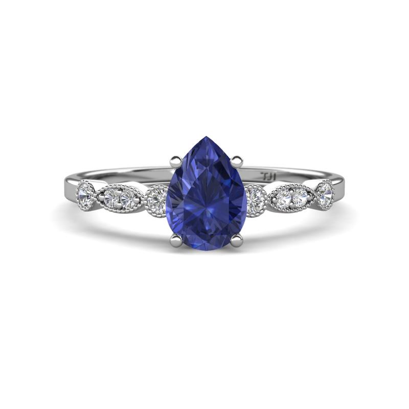 Kiara 0.80 ctw Iolite Pear Shape (7x5 mm) Solitaire Plus accented Natural Diamond Engagement Ring 