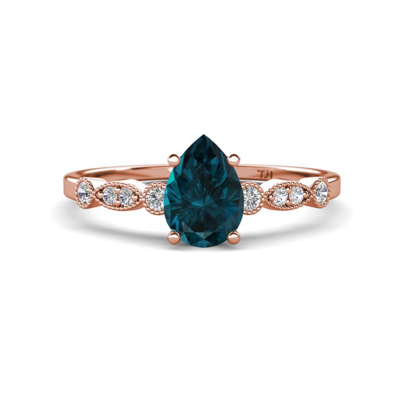 Kiara 1.05 ctw London Blue Topaz Pear Shape (7x5 mm) Solitaire Plus accented Natural Diamond Engagement Ring 