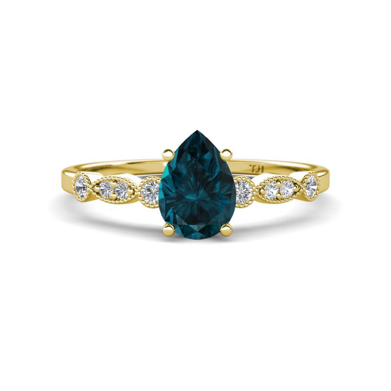 Kiara 1.05 ctw London Blue Topaz Pear Shape (7x5 mm) Solitaire Plus accented Natural Diamond Engagement Ring 