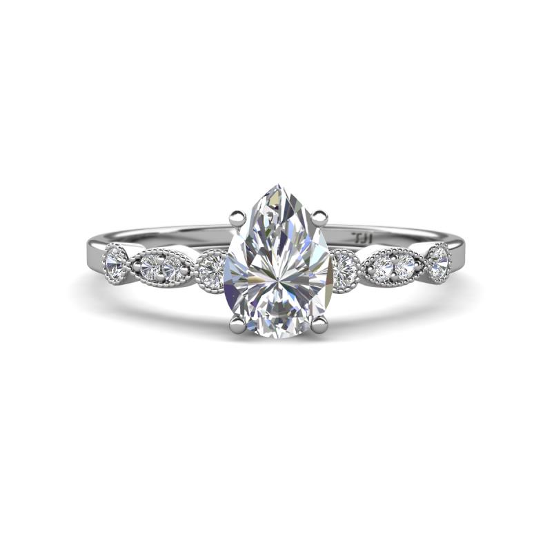 Kiara 1.05 ctw Moissanite Pear Shape (7x5 mm) Solitaire Plus accented Natural Diamond Engagement Ring 
