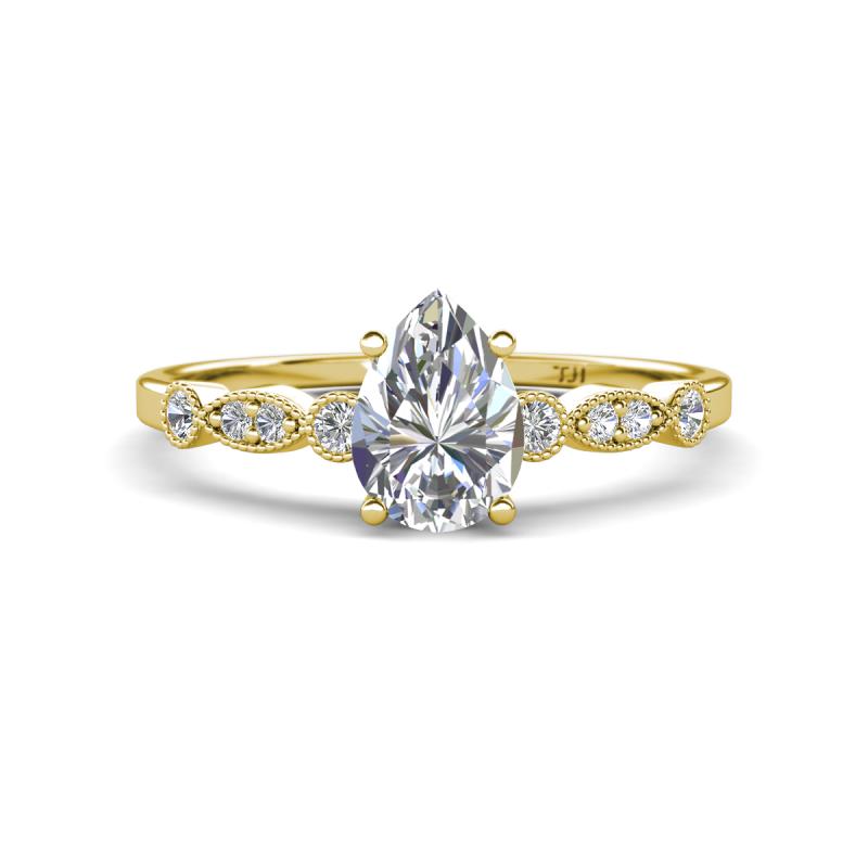 Kiara 1.05 ctw Moissanite Pear Shape (7x5 mm) Solitaire Plus accented Natural Diamond Engagement Ring 