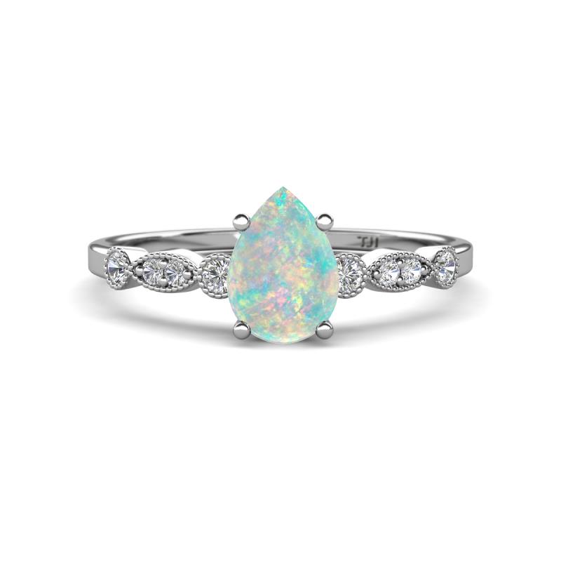 Kiara 0.55 ctw Opal Pear Shape (7x5 mm) Solitaire Plus accented Natural Diamond Engagement Ring 