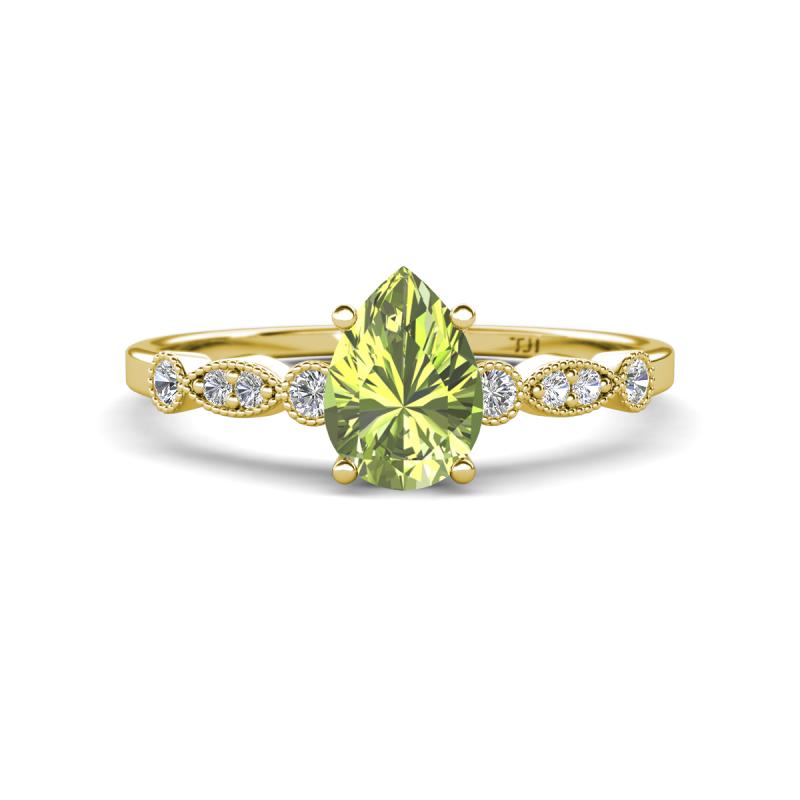 Kiara 1.00 ctw Peridot Pear Shape (7x5 mm) Solitaire Plus accented Natural Diamond Engagement Ring 