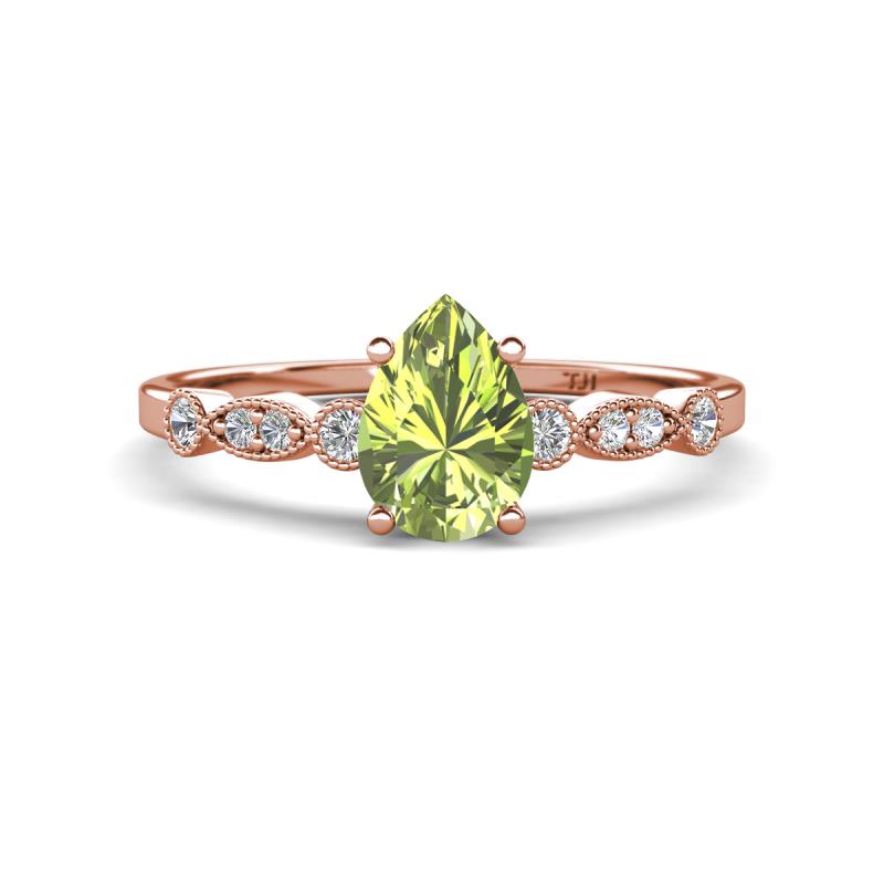Kiara 1.00 ctw Peridot Pear Shape (7x5 mm) Solitaire Plus accented Natural Diamond Engagement Ring 