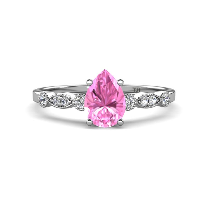 Kiara 1.10 ctw Pink Sapphire Pear Shape (7x5 mm) Solitaire Plus accented Natural Diamond Engagement Ring 
