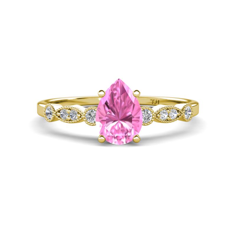 Kiara 1.10 ctw Pink Sapphire Pear Shape (7x5 mm) Solitaire Plus accented Natural Diamond Engagement Ring 