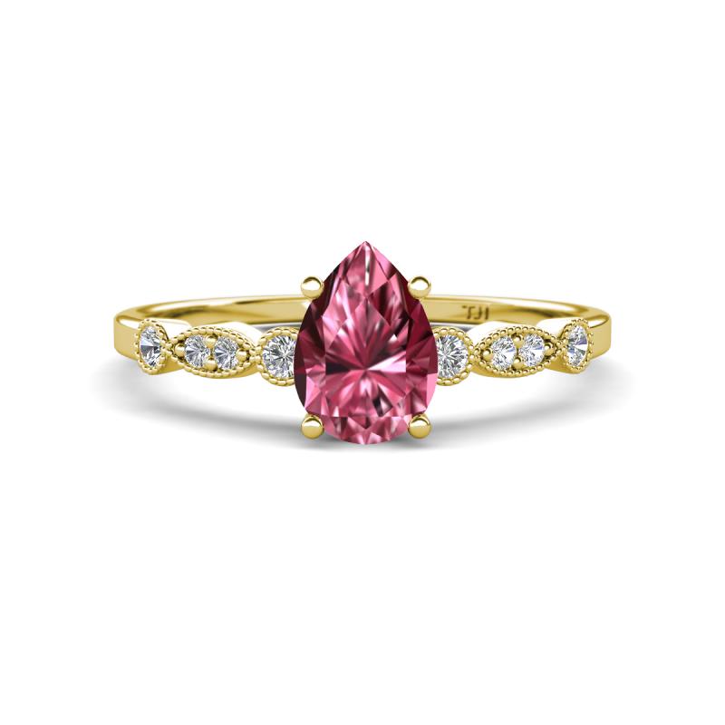 Kiara 0.90 ctw Pink Tourmaline Pear Shape (7x5 mm) Solitaire Plus accented Natural Diamond Engagement Ring 