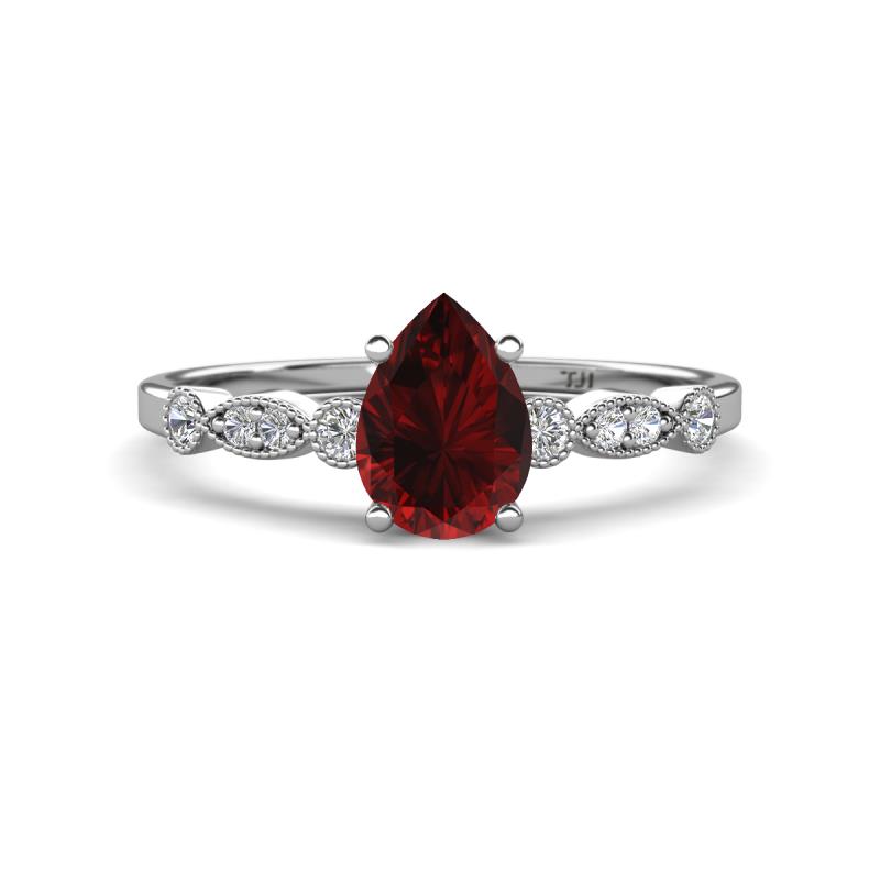 Kiara 1.10 ctw Red Garnet Pear Shape (7x5 mm) Solitaire Plus accented Natural Diamond Engagement Ring 