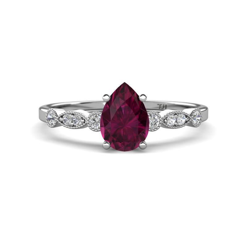 Kiara 1.10 ctw Rhodolite Garnet Pear Shape (7x5 mm) Solitaire Plus accented Natural Diamond Engagement Ring 