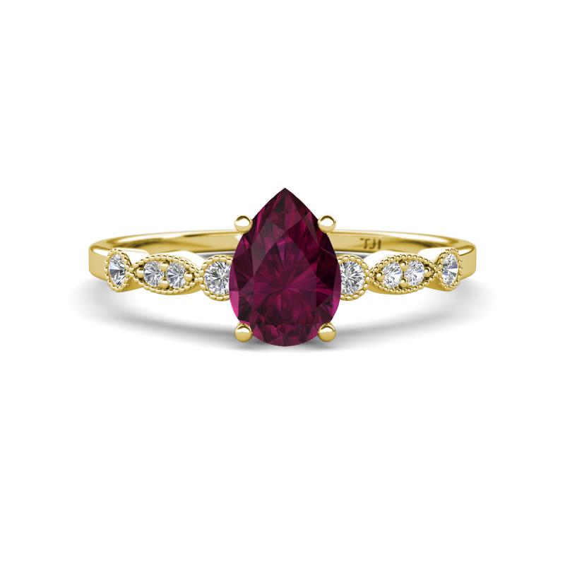 Kiara 1.10 ctw Rhodolite Garnet Pear Shape (7x5 mm) Solitaire Plus accented Natural Diamond Engagement Ring 