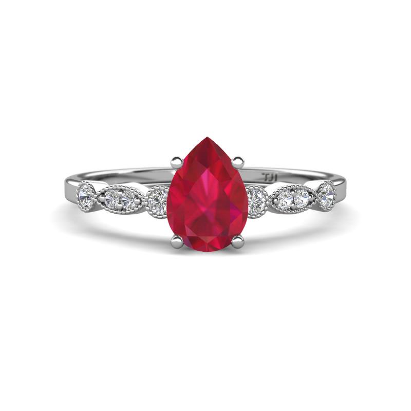 Kiara 1.15 ctw Ruby Pear Shape (7x5 mm) Solitaire Plus accented Natural Diamond Engagement Ring 