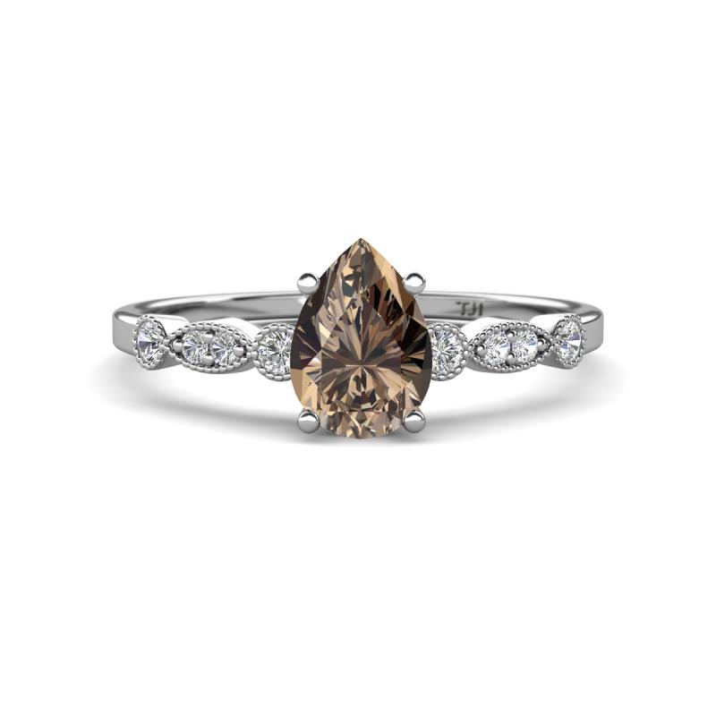 Kiara 0.85 ctw Smoky Quartz Pear Shape (7x5 mm) Solitaire Plus accented Natural Diamond Engagement Ring 