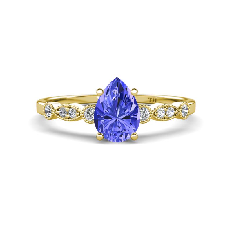 Kiara 0.95 ctw Tanzanite Pear Shape (7x5 mm) Solitaire Plus accented Natural Diamond Engagement Ring 