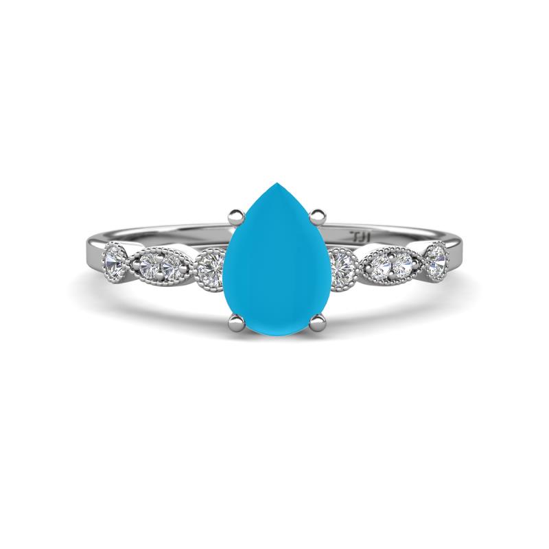 Kiara 0.55 ctw Turquoise Pear Shape (7x5 mm) Solitaire Plus accented Natural Diamond Engagement Ring 