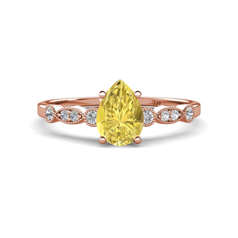 Kiara 1.10 ctw Yellow Sapphire Pear Shape (7x5 mm) Solitaire Plus accented Natural Diamond Engagement Ring 