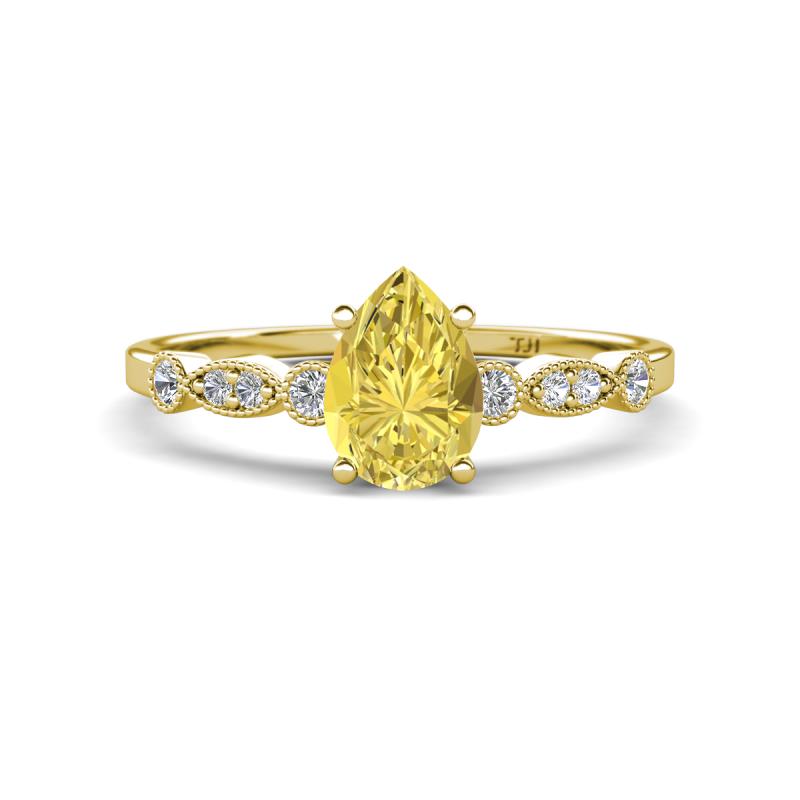 Kiara 1.10 ctw Yellow Sapphire Pear Shape (7x5 mm) Solitaire Plus accented Natural Diamond Engagement Ring 
