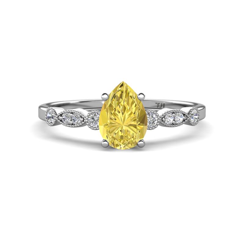 Kiara 1.10 ctw Yellow Sapphire Pear Shape (7x5 mm) Solitaire Plus accented Natural Diamond Engagement Ring 