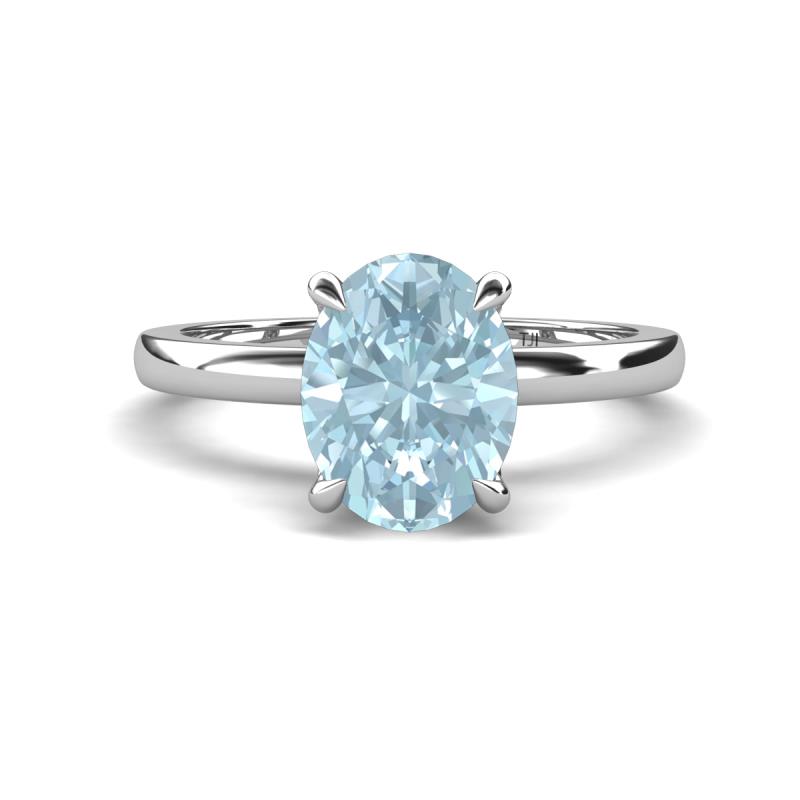 Abena 1.81 ctw Aquamarine Oval Shape (9x7 mm) with Prong Studded Side Natural Diamond Solitaire Plus Engagement Ring 