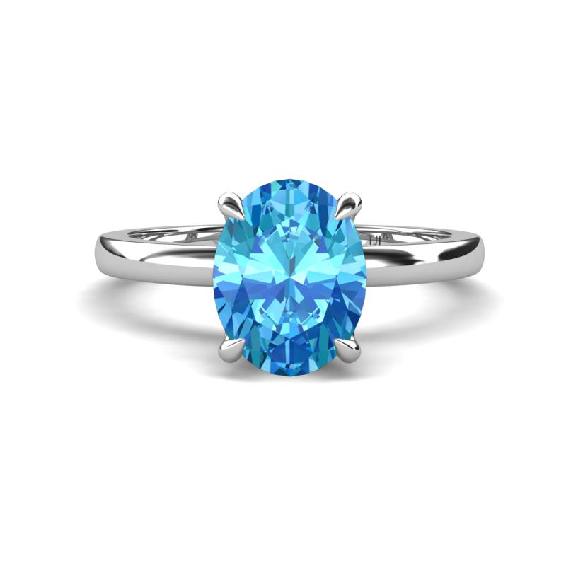 Abena 2.46 ctw Blue Topaz Oval Shape (9x7 mm) with Prong Studded Side Natural Diamond Solitaire Plus Engagement Ring 