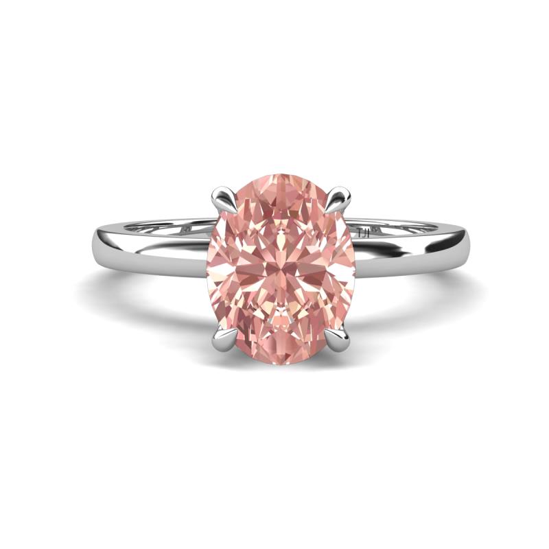 Abena 1.67 ctw Morganite Oval Shape (9x7 mm) with Prong Studded Side Natural Diamond Solitaire Plus Engagement Ring 