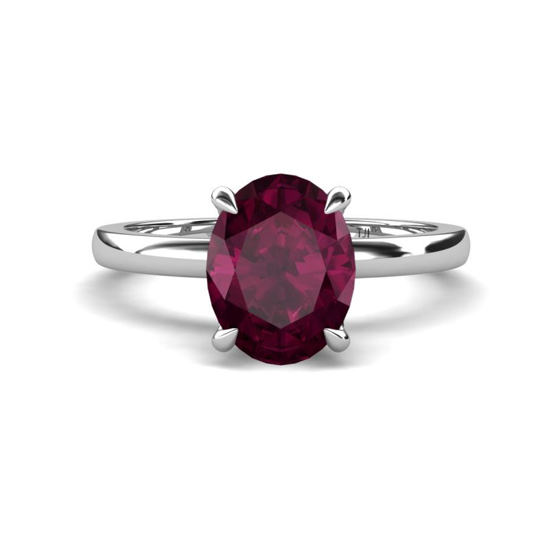 Abena 2.36 ctw Rhodolite Garnet Oval Shape (9x7 mm) with Prong Studded Side Natural Diamond Solitaire Plus Engagement Ring 