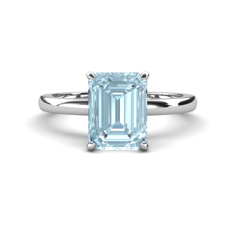 Abena 2.06 ctw Aquamarine Emerald Shape (9x7 mm) with Prong Studded Natural Diamond Solitaire Plus Engagement Ring 