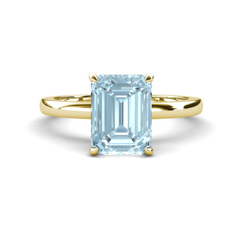 Abena 2.06 ctw Aquamarine Emerald Shape (9x7 mm) with Prong Studded Natural Diamond Solitaire Plus Engagement Ring 