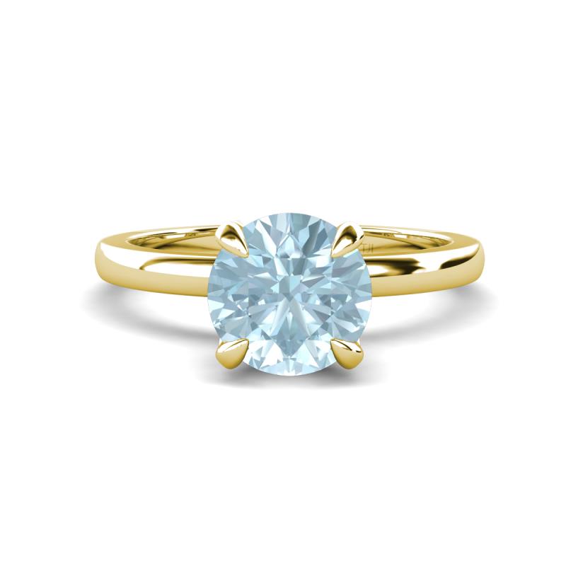 Abena 0.93 ctw Aquamarine (6.50 mm) with Prong Studded Side Natural Diamond Solitaire Plus Engagement Ring 