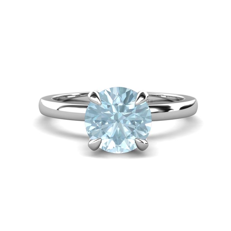 Abena 0.93 ctw Aquamarine (6.50 mm) with Prong Studded Side Natural Diamond Solitaire Plus Engagement Ring 